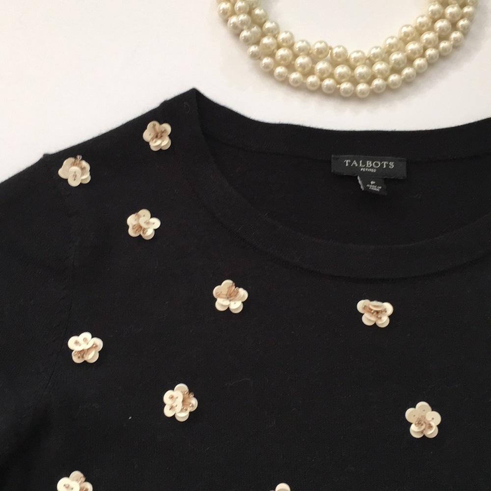 NWOT Talbots Floral Sequined Sweater Size P